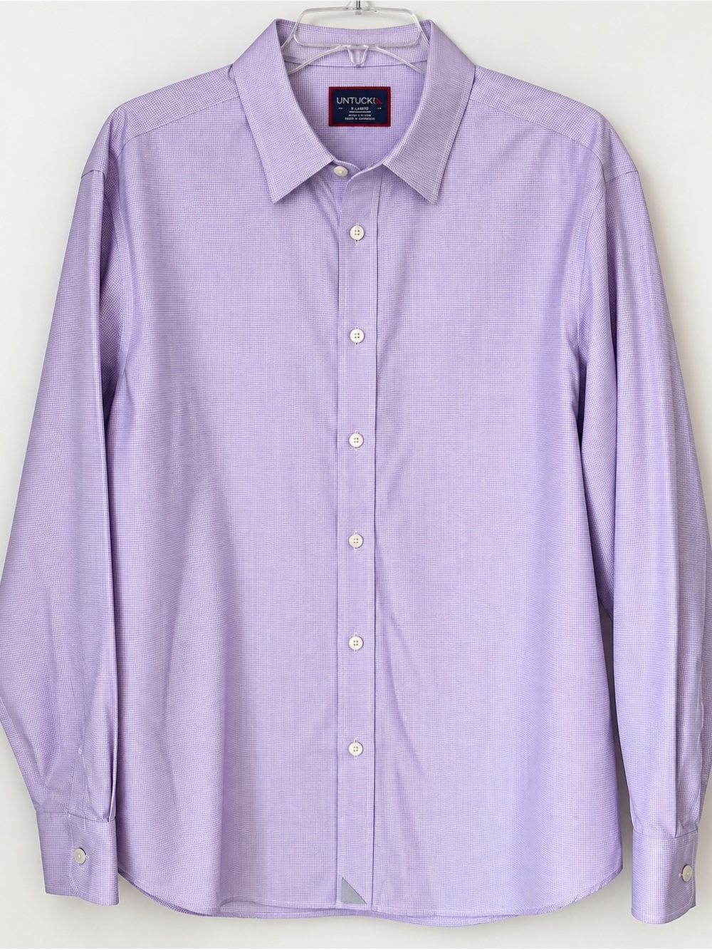 UNTUCKit XL Lavender Micro Check 100% Cotton Wrinkle Free Button Down Shirt